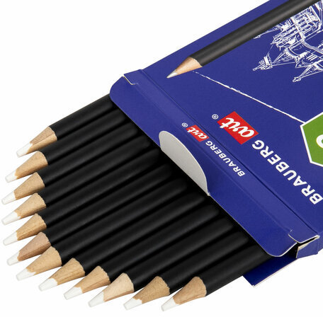 Карандаши художественные белые, НАБОР 12 шт. BRAUBERG ART CLASSIC, МЯГКИЙ грифель 3,3 мм, 181896