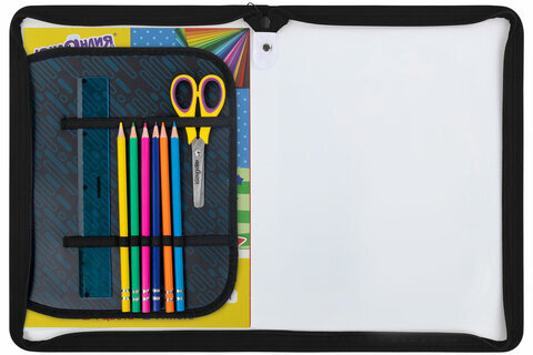 Папка для труда на молнии ЮНЛАНДИЯ А4, 1 отделение, откидная планка, органайзер, "Fire car", 272223