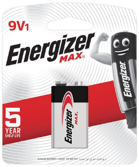 Батарейка ENERGIZER Max, Крона (6LR61, 6LF22, 1604A), алкалиновая, 1 шт., в блистере, E301531801