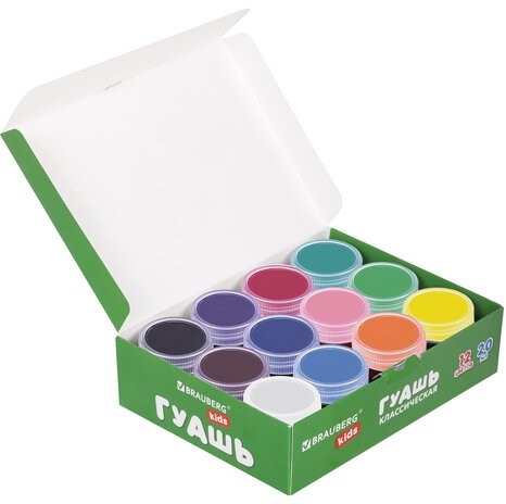 Гуашь BRAUBERG KIDS "NEW", 12 цветов по 20 мл, 192369