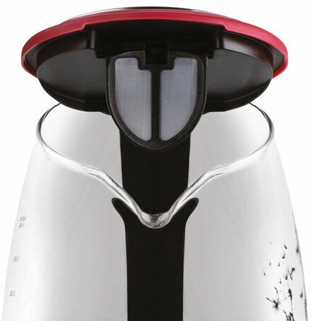 Чайник SCARLETT SC-EK27G49, 1,8 л, 2200 Вт, закрытый нагревательный элемент, стекло, красный
