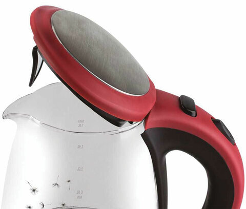 Чайник SCARLETT SC-EK27G49, 1,8 л, 2200 Вт, закрытый нагревательный элемент, стекло, красный