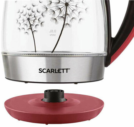 Чайник SCARLETT SC-EK27G49, 1,8 л, 2200 Вт, закрытый нагревательный элемент, стекло, красный