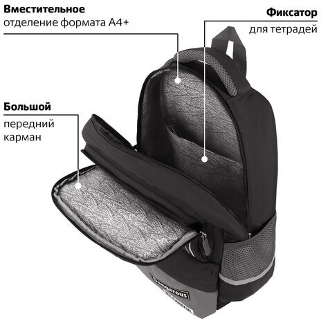 Рюкзак BRAUBERG STAR, 1 отделение, 5 карманов, "Spider", черный, 40х29х13 см, 229978