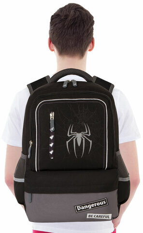 Рюкзак BRAUBERG STAR, 1 отделение, 5 карманов, "Spider", черный, 40х29х13 см, 229978