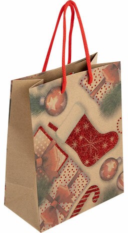 Пакет подарочный (1 штука) новогодний 18x10x23 см, ЗОЛОТАЯ СКАЗКА &quot;Christmas Kraft&quot;, глиттер, 608235