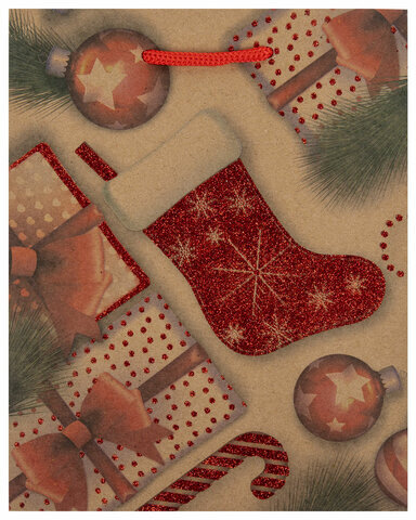 Пакет подарочный (1 штука) новогодний 18x10x23 см, ЗОЛОТАЯ СКАЗКА "Christmas Kraft", глиттер, 608235