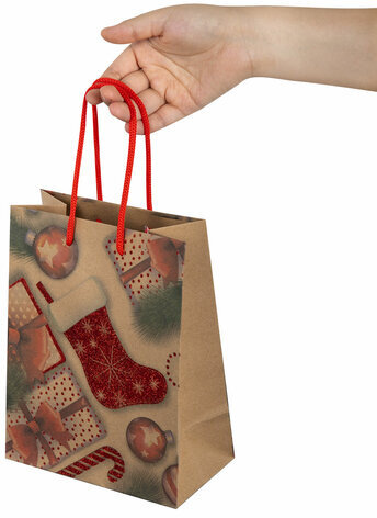 Пакет подарочный (1 штука) новогодний 18x10x23 см, ЗОЛОТАЯ СКАЗКА "Christmas Kraft", глиттер, 608235