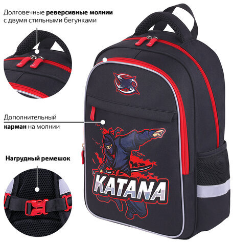 Рюкзак BRAUBERG FAVOUR, 2 отделения, 3 кармана, "Katana", 40х29х15 см, 271419