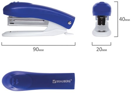 Степлер №10 BRAUBERG "Original", до 12 листов, с антистеплером, синий, 222530