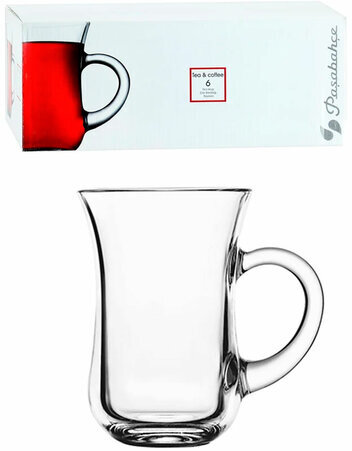 Кружка для чая с ручкой, 145 мл, КОМПЛЕКТ 6 штук, стекло, PASABAHCE "ЧАЙ И КОФЕ", 55411