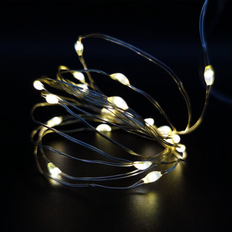 Электрогирлянда-нить комнатная "Роса" 2 м, 20 LED, теплый белый, на батарейках, ЗОЛОТАЯ СКАЗКА, 591931