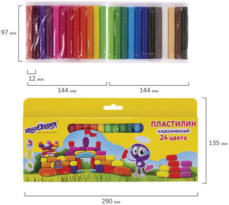 Пластилин классический ЮНЛАНДИЯ "ЮНЛАНДИК-АРХИТЕКТОР", 24 цвета, 480 г, ВЫСШЕЕ КАЧЕСТВО, 105031