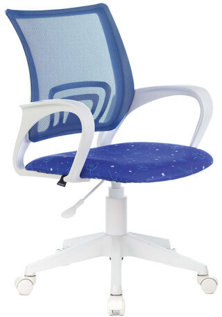 Кресло BRABIX "Fly MG-396W", с подлокотниками, пластик белый, сетка, темно-синее с рисунком "Space", 532405, MG-396W_532405