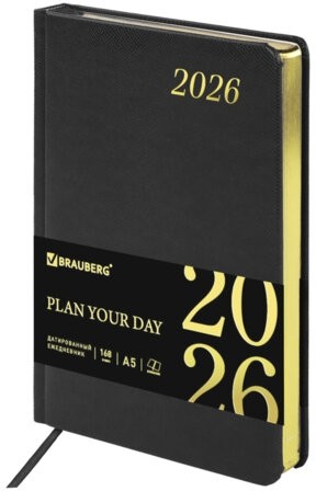 Ежедневник датированный 2026 А5 138x213 мм, BRAUBERG "Iguana", под кожу, черный, 117054