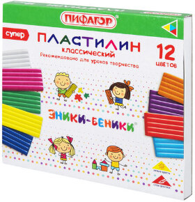 Пластилин классический ПИФАГОР &quot;ЭНИКИ-БЕНИКИ СУПЕР&quot;, 12 цветов, 240 грамм, стек, 106429