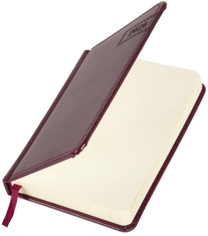 Ежедневник датированный 2026, МАЛЫЙ ФОРМАТ 100х150 мм, А6, BRAUBERG "Imperial", под кожу, бордо, 117254