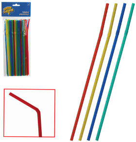 Одноразовые трубочки для коктейля, комплект 50 шт., разноцветные, в упаковке с европодвесом, 1502-0539