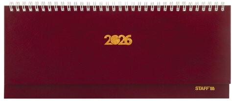 Планинг датированный 2026 300х130 мм, STAFF, гребень, обложка бумвинил, 64 л., бордовый, 117359