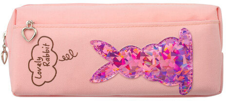 Пенал-косметичка ЮНЛАНДИЯ, 2 отделения, мягкий, "Зайка", розовый, 20х7х9 см, 228988