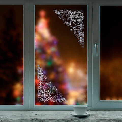 Украшение для окон и стекла ЗОЛОТАЯ СКАЗКА "Зимние узоры 2", 30х38 см, ПВХ, 591244