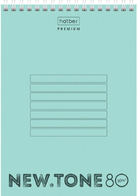 Блокнот А5 (146х205 мм) 80 л., гребень, пластик, клетка, HATBER Premium, NEWtone Мята, 80Б5A1гр_05039