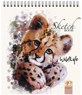Скетчбук, белая бумага 120 г/м2, 170х195 мм, 40 л., гребень, фольга, выборочный твин лак, &quot;Гепард&quot;, 99501