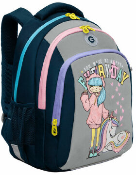 Рюкзак GRIZZLY школьный, анатомическая спинка, 3 отделения, для девочек, EVERY DAY, 40х27х20 см, RG-461-2/2