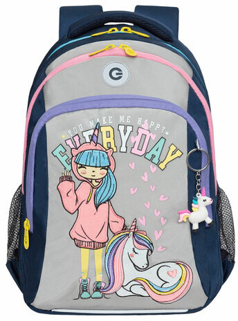 Рюкзак GRIZZLY школьный, анатомическая спинка, 3 отделения, для девочек, EVERY DAY, 40х27х20 см, RG-461-2/2