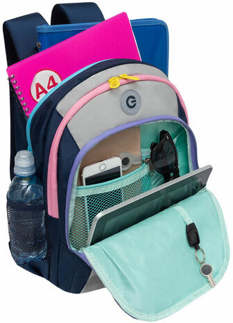 Рюкзак GRIZZLY школьный, анатомическая спинка, 3 отделения, для девочек, EVERY DAY, 40х27х20 см, RG-461-2/2