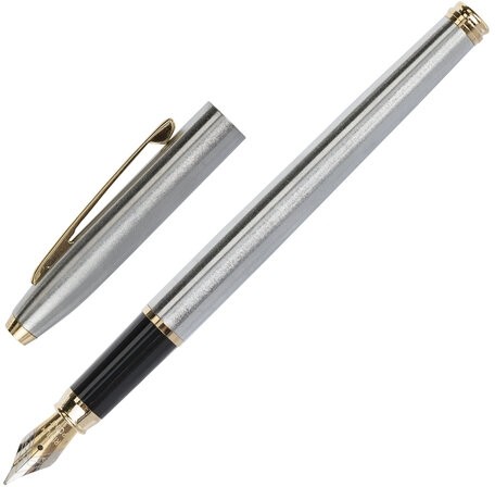 Набор ручек подарочных BRAUBERG Brioso, СИНИЕ, 2 шт.: шариковая, перьевая, серебистые с золотистым, 143465