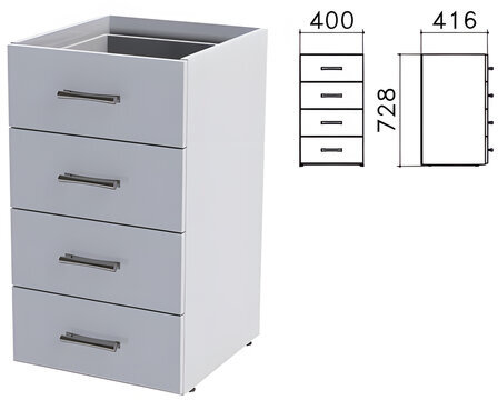 Тумба (каркас БЕЗ КРЫШКИ) приставная "Монолит", 400х416х728 мм, 4 ящика, серая, ТМ05.11