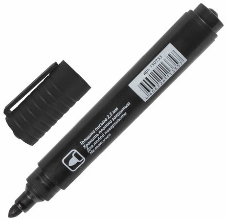 Маркер перманентный (нестираемый) STAFF "Basic" PM-733, ЧЕРНЫЙ, круглый наконечник, 2,5 мм, 150733