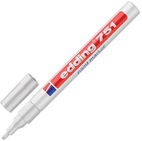 Маркер-краска лаковый EDDING 751, 1-2 мм, БЕЛЫЙ, круглый наконечник, алюминиевый корпус, E-751/49