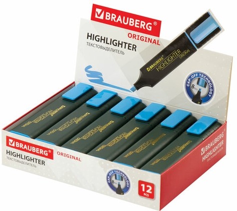 Текстовыделитель BRAUBERG "ORIGINAL", ГОЛУБОЙ, линия 1-5 мм, 151684