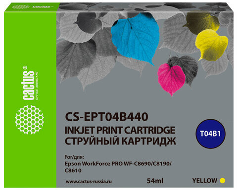 Картридж струйный CACTUS (CS-EPT04B440) для Epson WorkForce Pro WF-C8190, WF-C8690, желтый, 54 мл