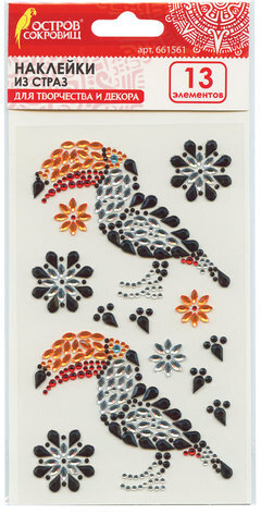 Наклейки готовые из страз ТУКАН, 13 декоративных элементов, 9,5х15,5 см, ОСТРОВ СОКРОВИЩ, 661561