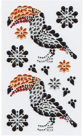 Наклейки готовые из страз ТУКАН, 13 декоративных элементов, 9,5х15,5 см, ОСТРОВ СОКРОВИЩ, 661561