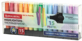 Набор текстовыделителей 15 ПАСТЕЛЬНЫХ ЦВЕТОВ на подставке, BRAUBERG &quot;DELTA PASTEL&quot;, линия 1-5 мм, 152507