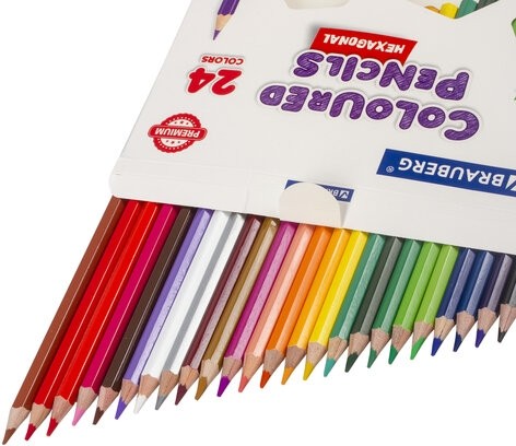 Карандаши цветные BRAUBERG PREMIUM, 24 цвета, шестигранные, грифель мягкий 3,3 мм, 181658