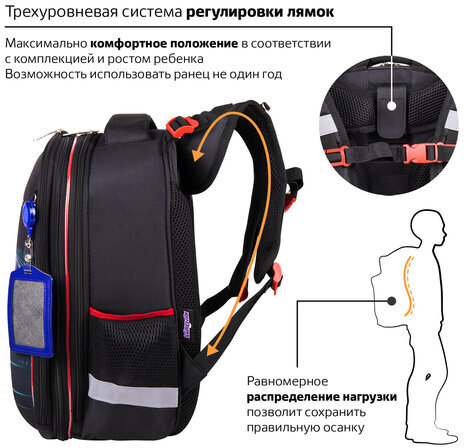 Ранец ЮНЛАНДИЯ EXTRA, с дополнительным объемом, "No limits", 38х29х18 см, 270678