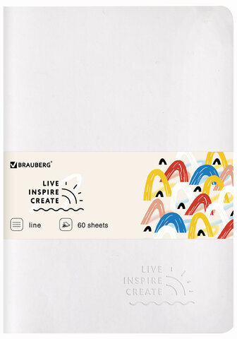 Тетрадь 60 л. в линию обложка кожзам SoftTouch, сшивка, B5 (179х250мм), БЕЛЫЙ, BRAUBERG RAINBOW, 403887