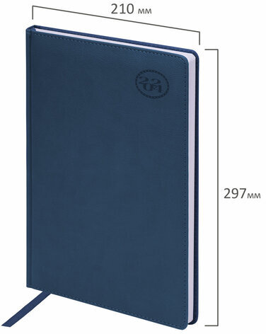 Ежедневник датированный 2024 БОЛЬШОЙ ФОРМАТ 210х297 мм А4, BRAUBERG "Favorite", под кожу, синий, 114773