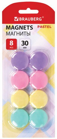 Магниты 30 мм, НАБОР 8 шт., BRAUBERG &quot;PASTEL&quot;, блистер, 272518