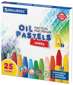 Пастель масляная восковые мелки утолщенные 25 цветов с точилкой и держателем, BRAUBERG PREMIUM, 272712