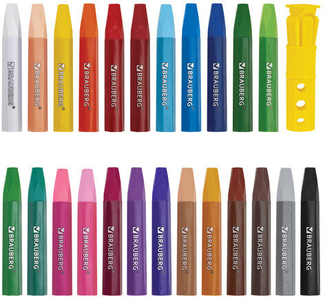 Пастель масляная восковые мелки утолщенные 25 цветов с точилкой и держателем, BRAUBERG PREMIUM, 272712