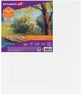 Холст на подрамнике BRAUBERG ART DEBUT, 25х30см, 280 г/м2, грунт, 100% хлопок, мелкое зерно, 191642