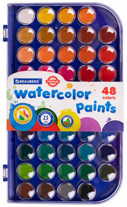 Краски акварельные BRAUBERG &quot;PREMIUM&quot; 48 цветов, круглые кюветы 23 мм, пенал, 191747