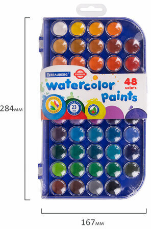 Краски акварельные BRAUBERG "PREMIUM" 48 цветов, круглые кюветы 23 мм, пенал, 191747