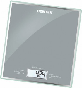 Весы кухонные CENTEK CT-2462 SILVER, электронный дисплей, max вес 5 кг, тарокомпенсация, стекло, CT-2462 Silver